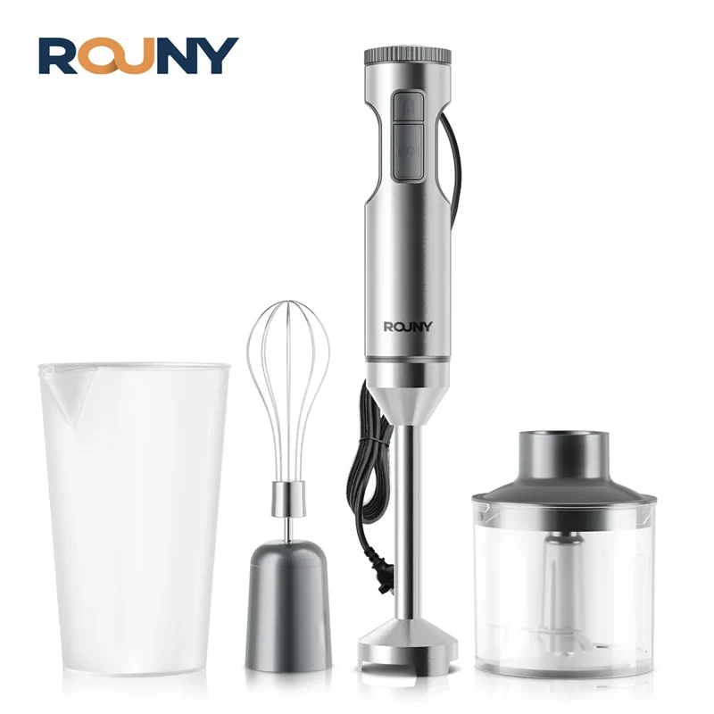 ROUNY 4-in-1 Hand Immersion Blender 1000W Powerful, Stainless Steel Stick Food Mixer,700ml Mixing Beaker,500ml Processor, Whisk