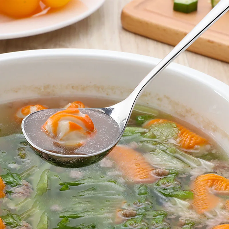 Korean Stainless Steel Thickening Spoon Creative Long Handle Hotel Hot Pot Spoon Soup Ladle Home Kitchen Essential Tools h2