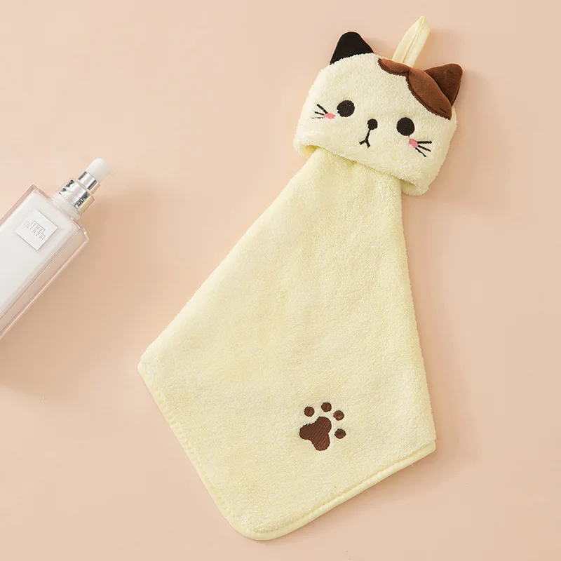 Cute Cat Kitchen Cleaning Towel Hanging Hand Towels Absorbent Dishcloths Coral Velvet Soft Cleaning Cloth Rag