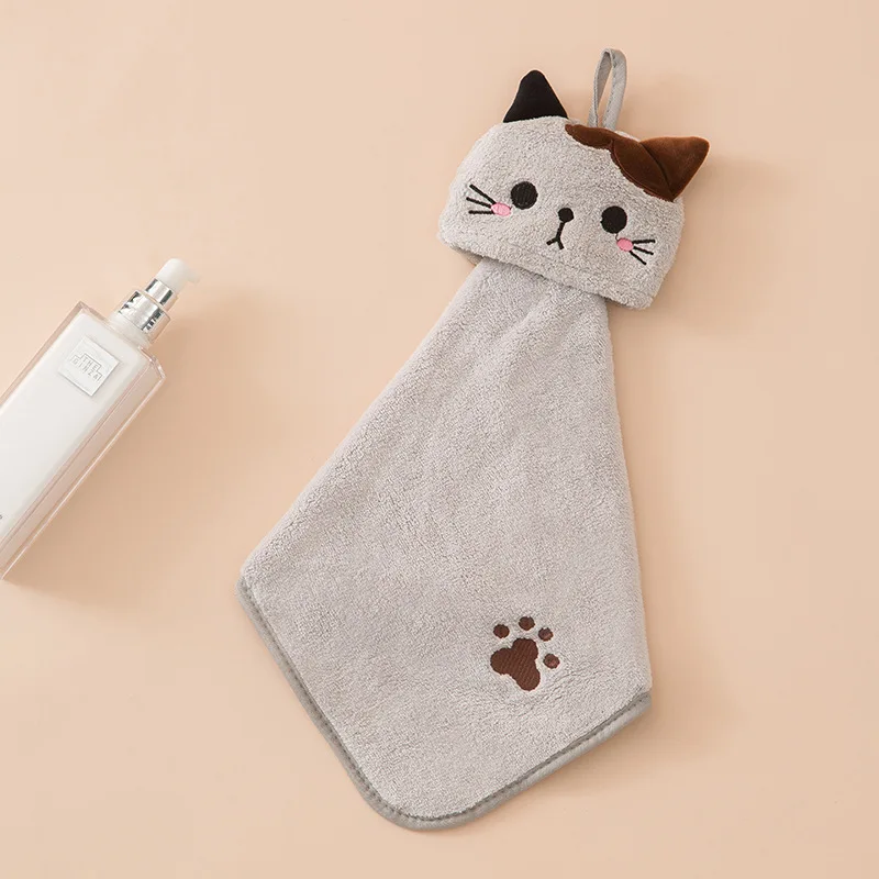 Cute Cat Kitchen Cleaning Towel Hanging Hand Towels Absorbent Dishcloths Coral Velvet Soft Cleaning Cloth Rag