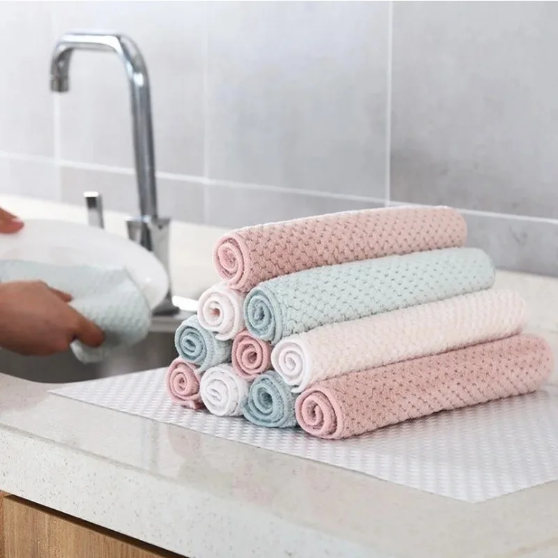 Kitchen Cleaning Dining Wash Towel Absorbent Square Microfiber Dishcloth Household Thickened Cloth Tool Supply Accessory New