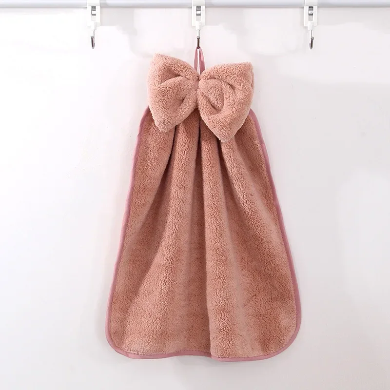 kitchen towel Bowknot Coral Velvet Hand Towel Soft Wipe Dishcloths Hanging Absorbent Cloth Kitchen Tools Bathroom Accessories