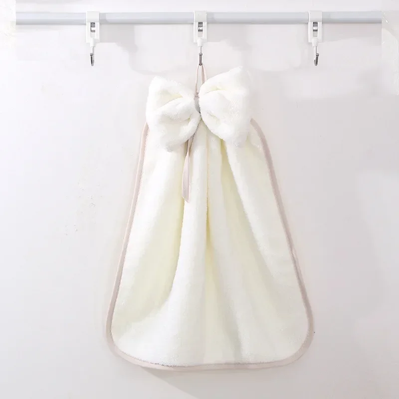 kitchen towel Bowknot Coral Velvet Hand Towel Soft Wipe Dishcloths Hanging Absorbent Cloth Kitchen Tools Bathroom Accessories