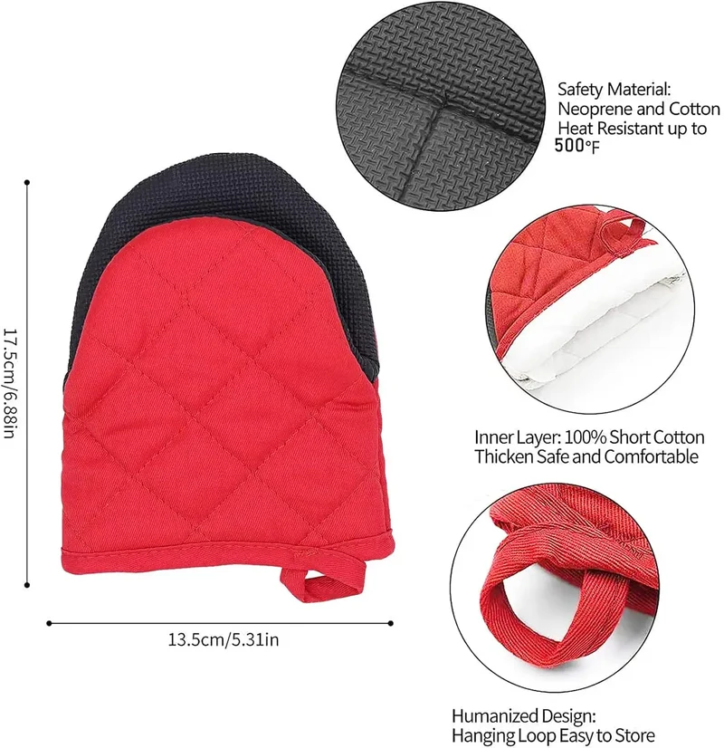 Kitchen Oven Mitts High Heat Resistant Short Oven Gloves Anti-scald Non-Slip Grip Surfaces Hanging BQ Baking Cooking Anti Scald