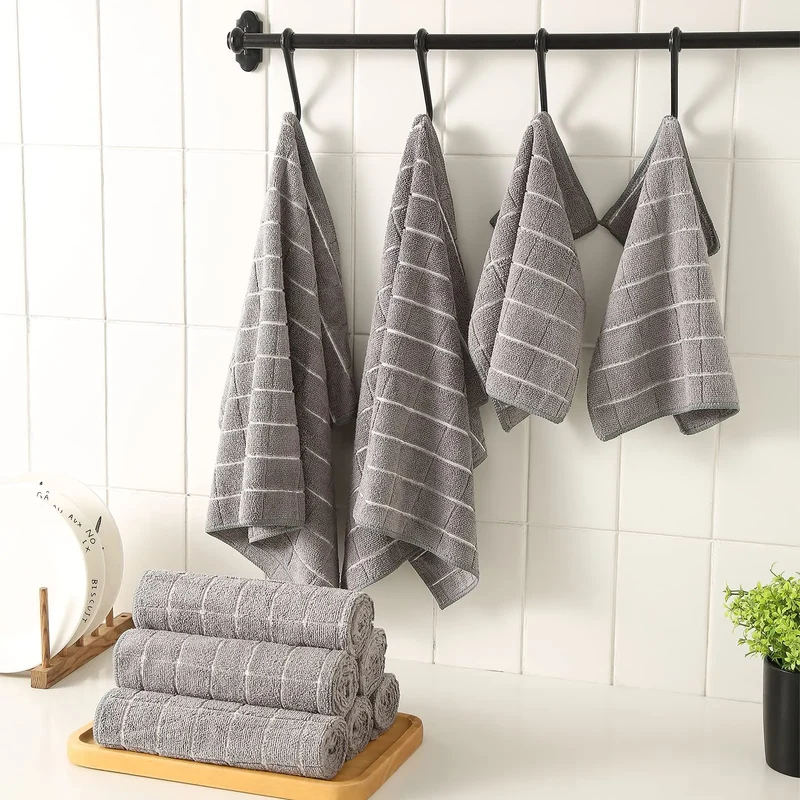 12pcs Microfiber Kitchen Towels and Dishcloths Set, 26 X 18 Inch and 12 X 12 Inch, Bulk Lint Free Dish Towels for Drying Dishes