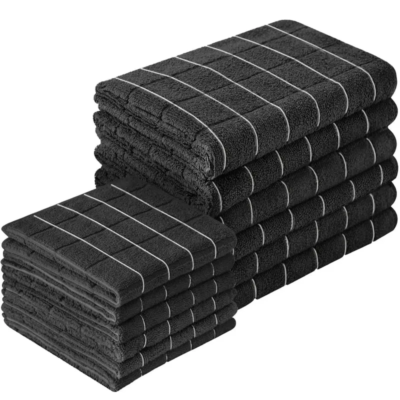 12pcs Microfiber Kitchen Towels and Dishcloths Set, 26 X 18 Inch and 12 X 12 Inch, Bulk Lint Free Dish Towels for Drying Dishes
