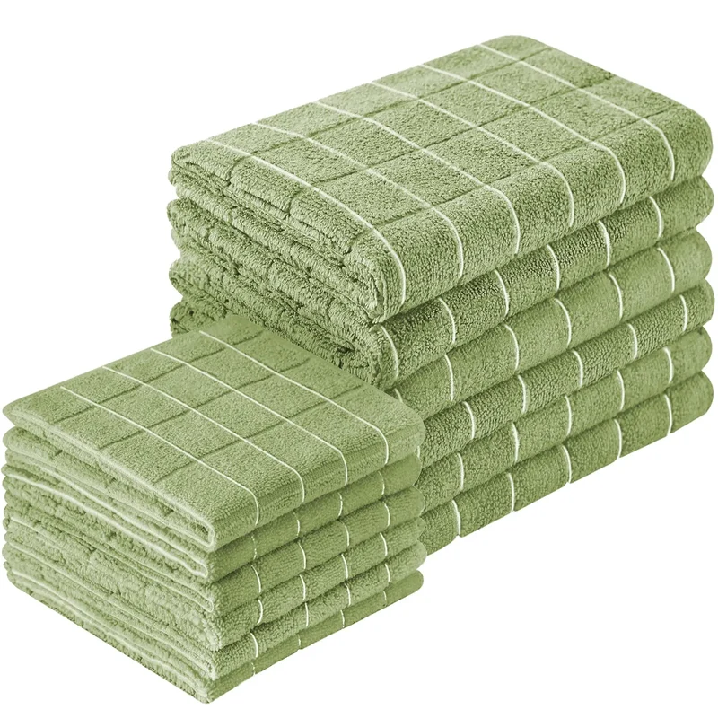 12pcs Microfiber Kitchen Towels and Dishcloths Set, 26 X 18 Inch and 12 X 12 Inch, Bulk Lint Free Dish Towels for Drying Dishes