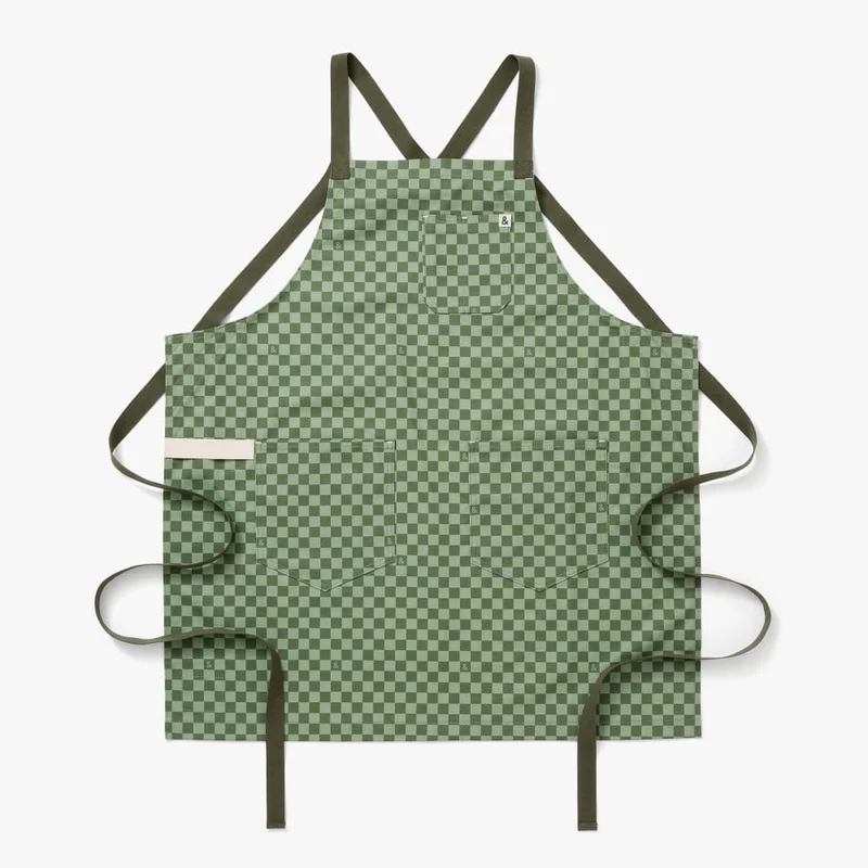 Kale Green Check Crossback Apron