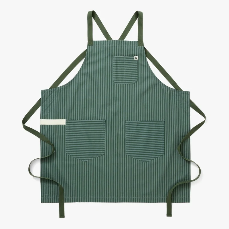 Kale Green Stripe Crossback Apron