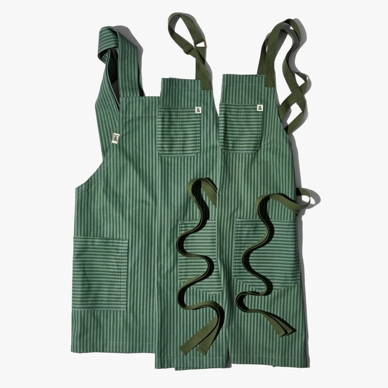 Kale Green Stripe Crossback Apron