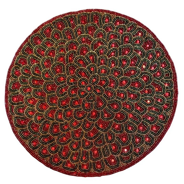 Tovaglietta tonda con perline di vetro colorate 36 cm - Red