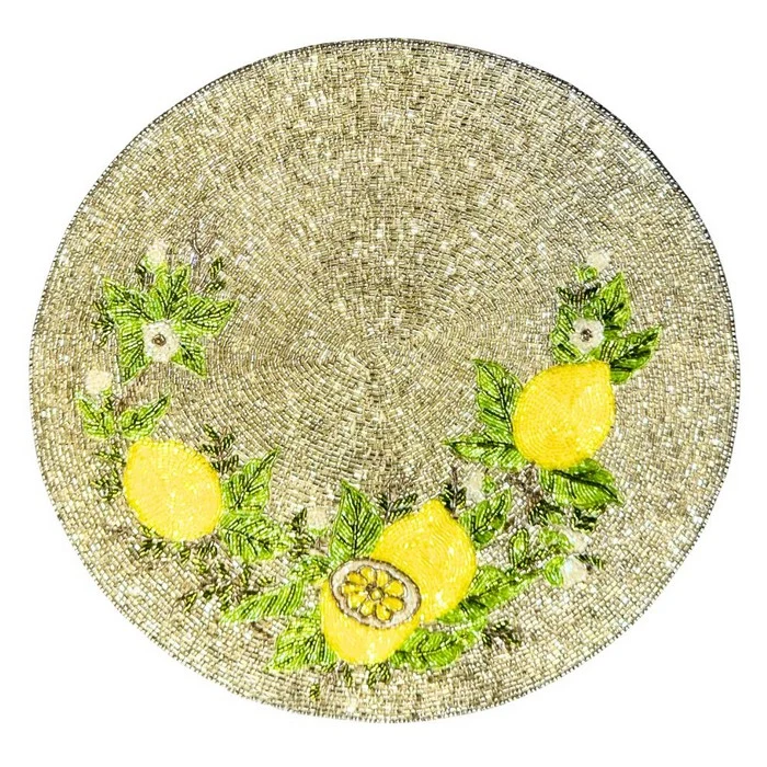 Tovaglietta tonda con perline di vetro colorate 36 cm - Limoni