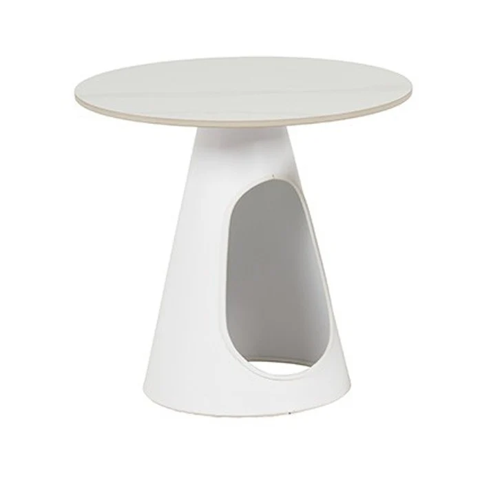 Tavolino tondo in metallo bianco con piano in pietra