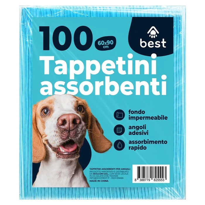 Confezione 100 tappetini assorbenti per animali domestici 60x90 cm con angoli adesivi