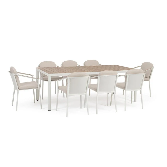 Set tavolo da giardino in alluminio con piano effetto legno, con 8 sedie - Ulises