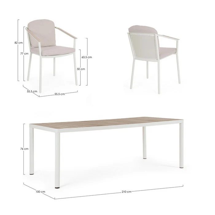 Set tavolo da giardino in alluminio con piano effetto legno, con 8 sedie - Ulises