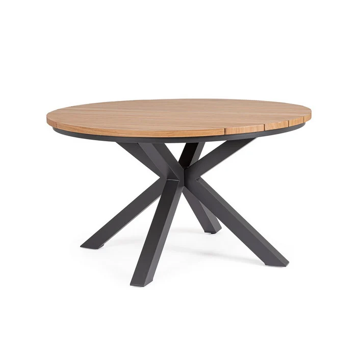 Tavolo in alluminio tondo per esterno con piano effetto legno 130 cm - Zelmar