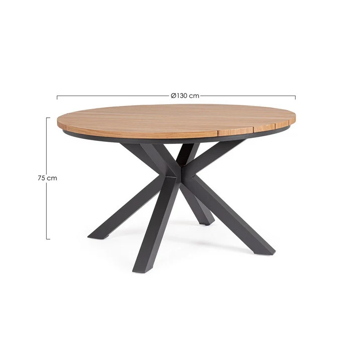 Tavolo in alluminio tondo per esterno con piano effetto legno 130 cm - Zelmar