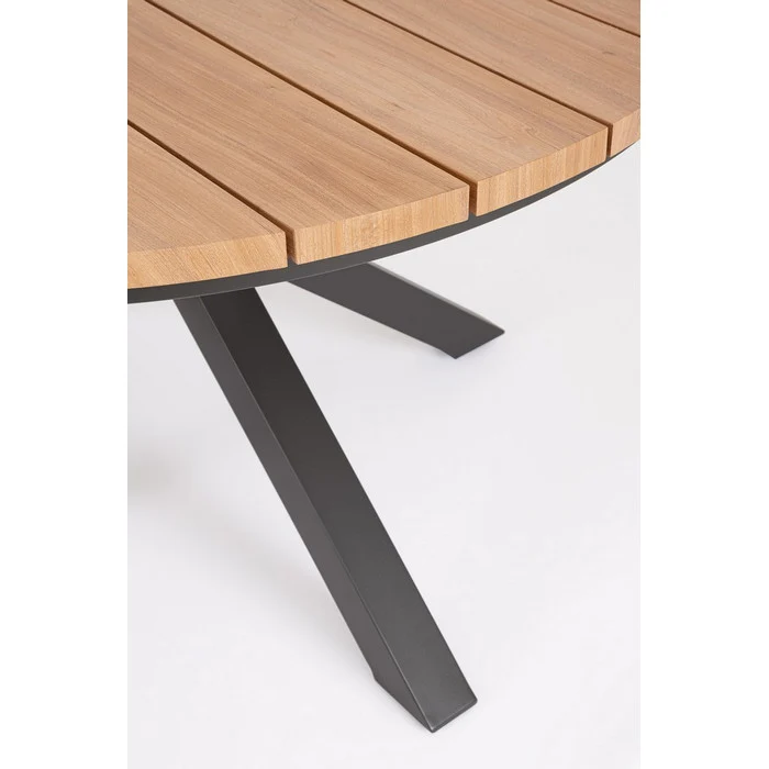 Tavolo in alluminio tondo per esterno con piano effetto legno 130 cm - Zelmar
