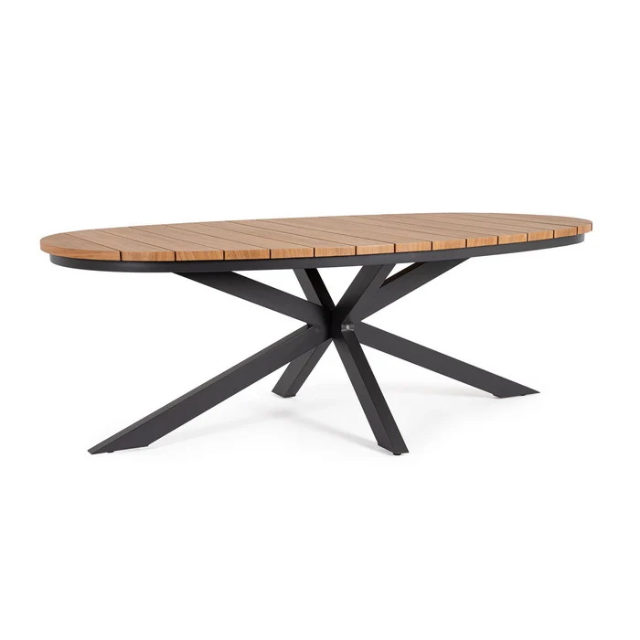 Tavolo in alluminio ovale per esterno con piano effetto legno 218x115 cm - Zelmar