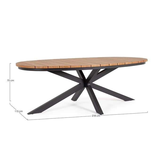 Tavolo in alluminio ovale per esterno con piano effetto legno 218x115 cm - Zelmar