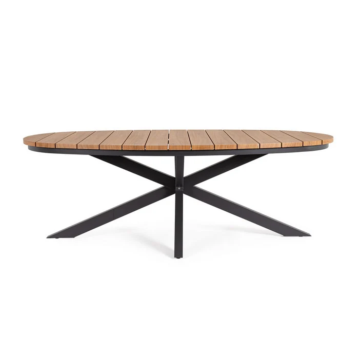Tavolo in alluminio ovale per esterno con piano effetto legno 218x115 cm - Zelmar