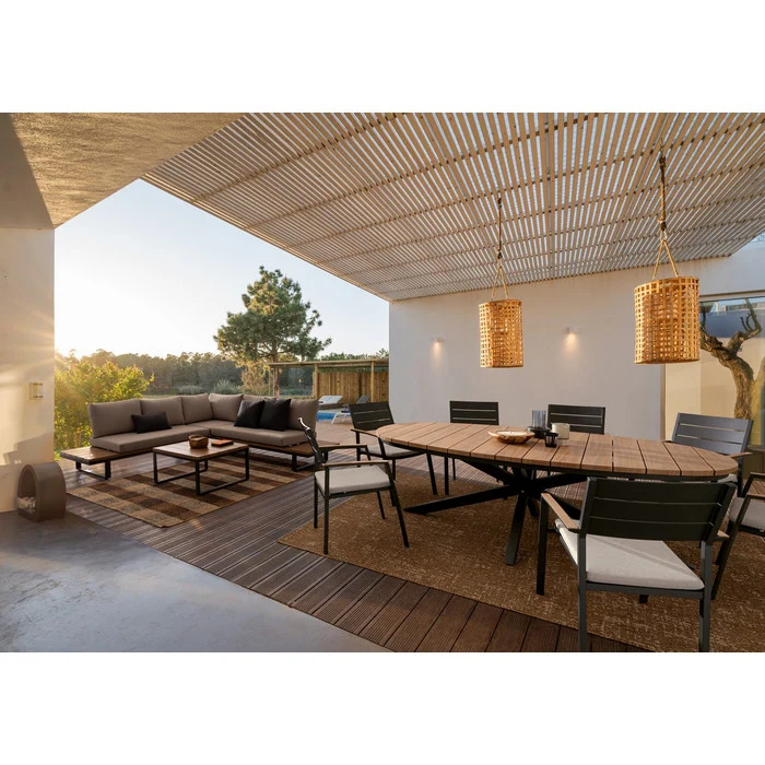 Tavolo in alluminio ovale per esterno con piano effetto legno 218x115 cm - Zelmar