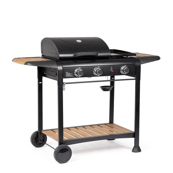 Barbecue a gas con 3 bruciatori con ruote - Loni