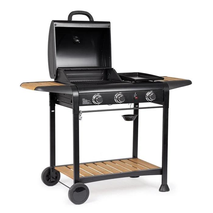 Barbecue a gas con 3 bruciatori con ruote - Loni