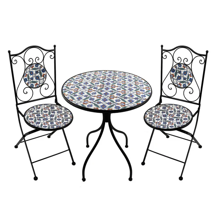Set tavolo con sedie pieghevoli in metallo con mosaico - Elba