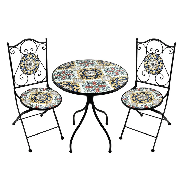Set tavolo con sedie pieghevoli in metallo con mosaico - Caltagirone