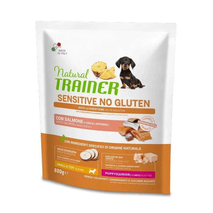 Natural Trainer Sensitive No Gluten Small&Toy Puppy Junior con Salmone