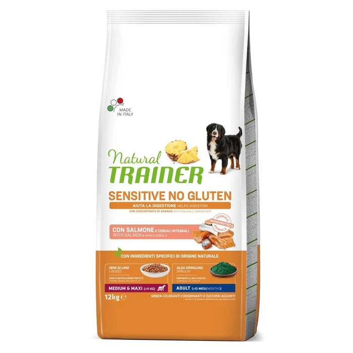 Natural Trainer Sensitive No Gluten Medium Maxi Adult con Salmone