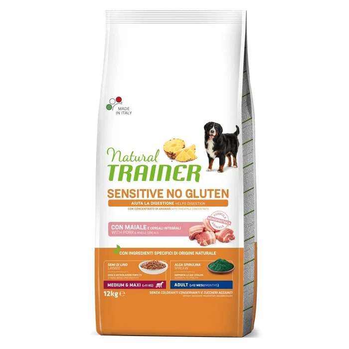 Natural Trainer Sensitive No Gluten Medium Maxi Adult con Maiale