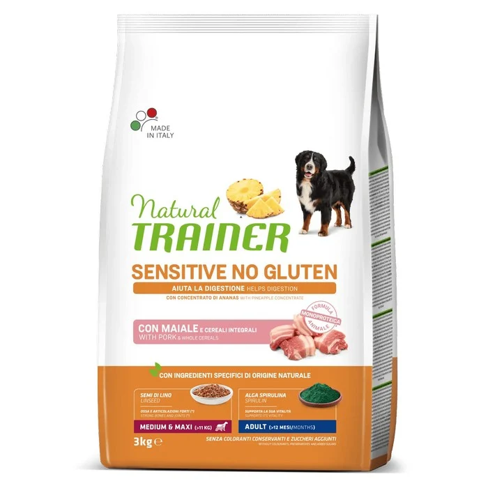 Natural Trainer Sensitive No Gluten Medium Maxi Adult con Maiale