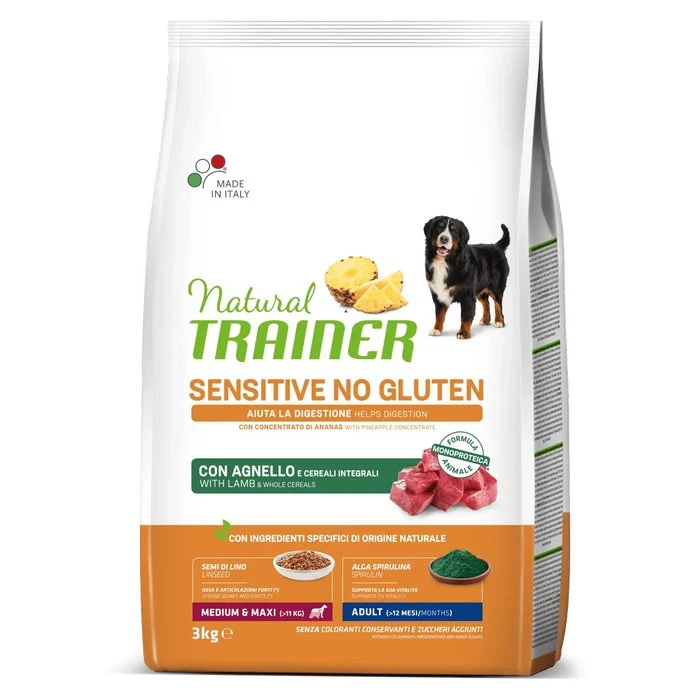 Natural Trainer Sensitive No Gluten Medium Maxi Adult con Agnello