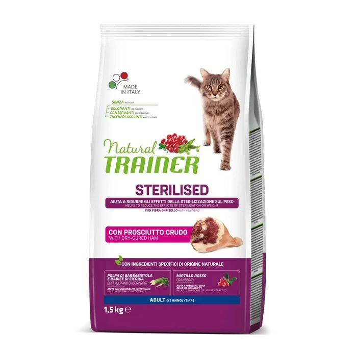 Natural Trainer Cat Adult Sterilised con Prosciutto crudo