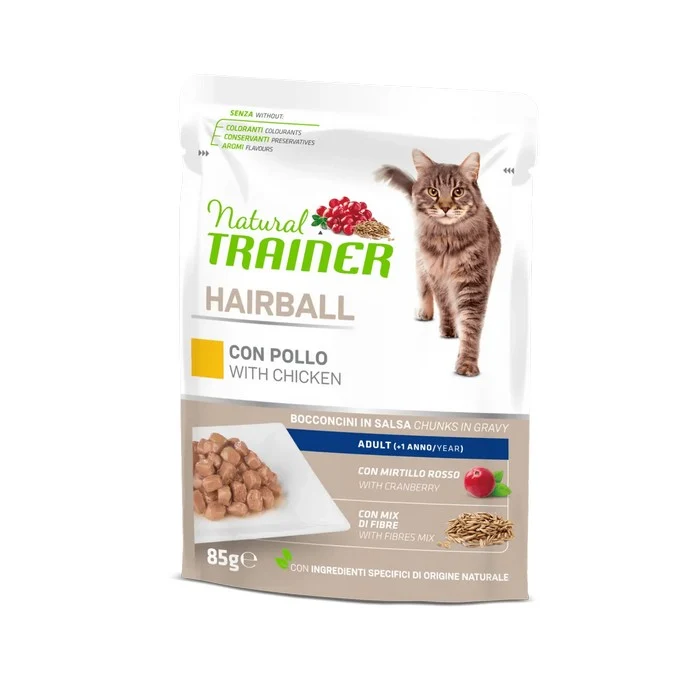 Natural Trainer Cat Adult Hairball con Pollo 85g