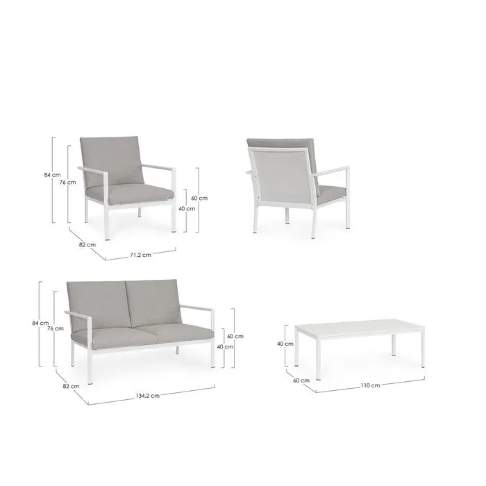 Set da giardino con divano, tavolino e 2 poltone in alluminio - Konnor