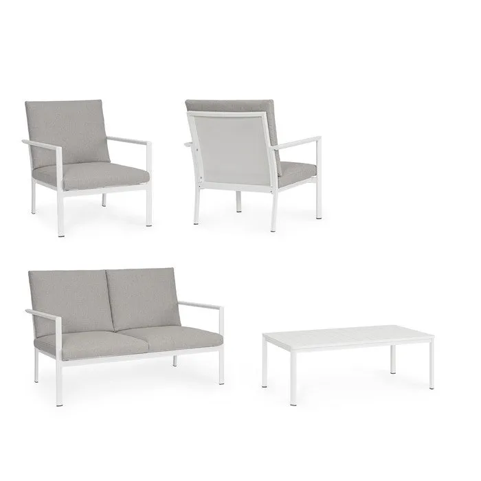 Set da giardino con divano, tavolino e 2 poltone in alluminio - Konnor