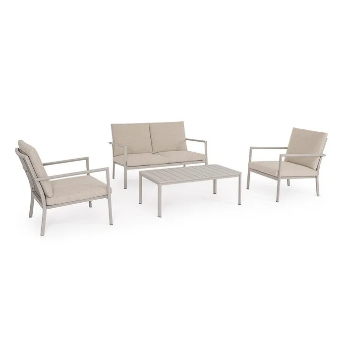 Set da giardino con divano, tavolino e 2 poltone in alluminio - Konnor