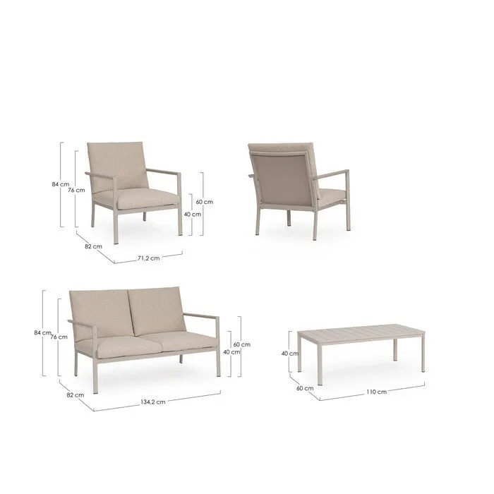 Set da giardino con divano, tavolino e 2 poltone in alluminio - Konnor