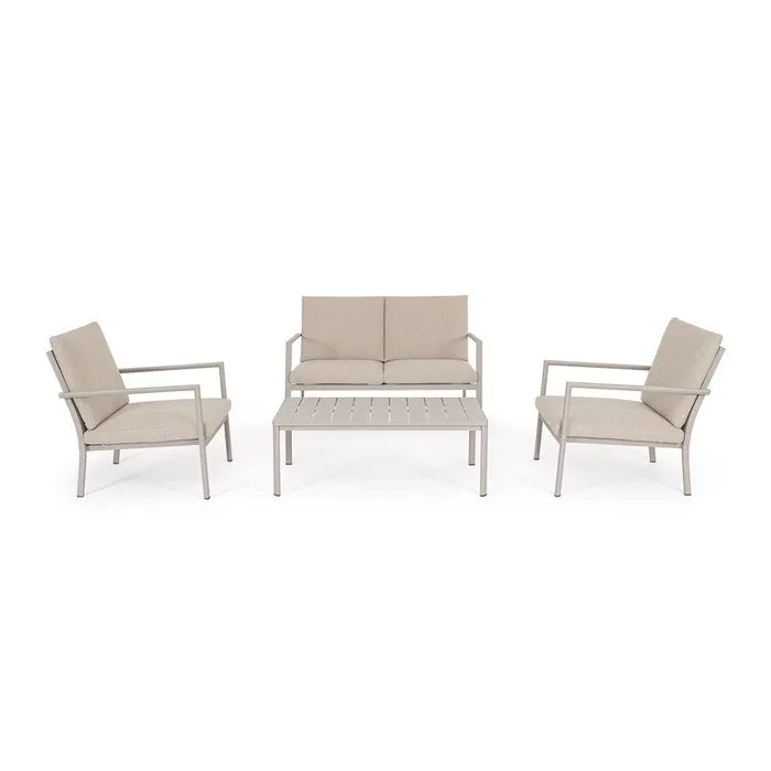 Set da giardino con divano, tavolino e 2 poltone in alluminio - Konnor