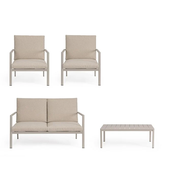 Set da giardino con divano, tavolino e 2 poltone in alluminio - Konnor