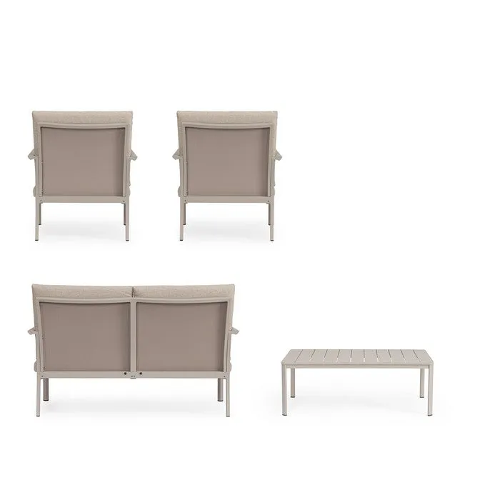 Set da giardino con divano, tavolino e 2 poltone in alluminio - Konnor