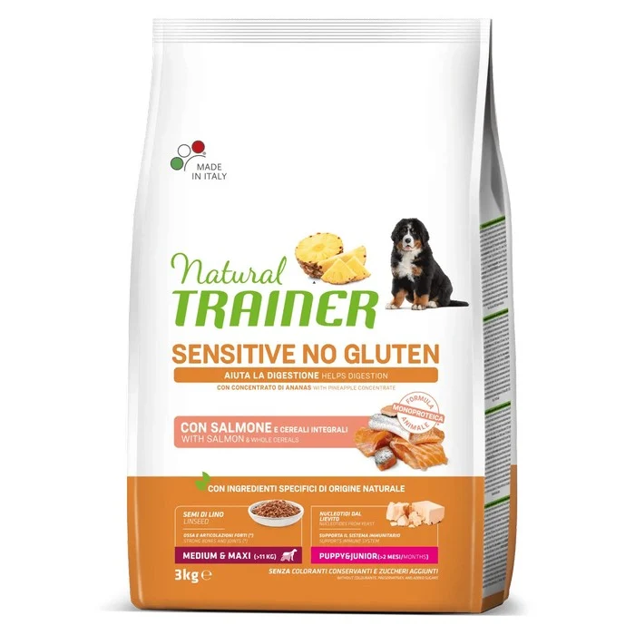 Natural Trainer Sensitive No Gluten Medium Maxi Puppy Junior con Salmone