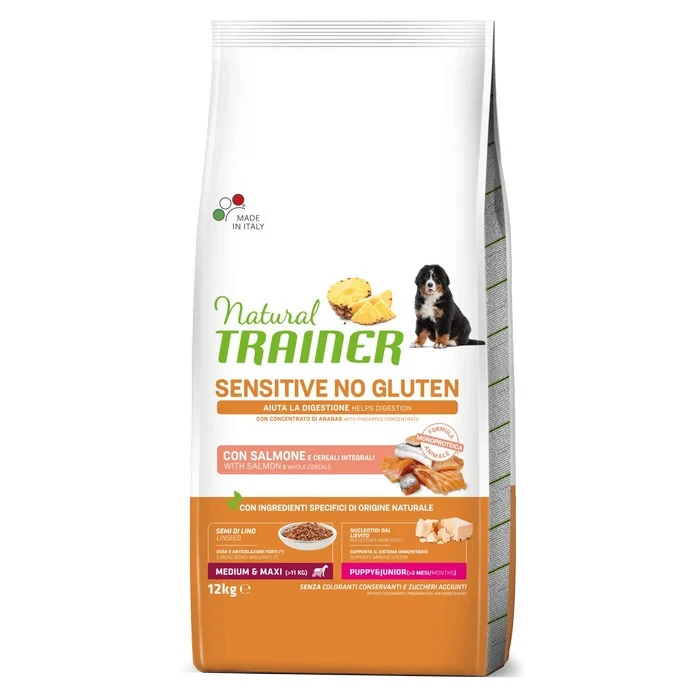 Natural Trainer Sensitive No Gluten Medium Maxi Puppy Junior con Salmone