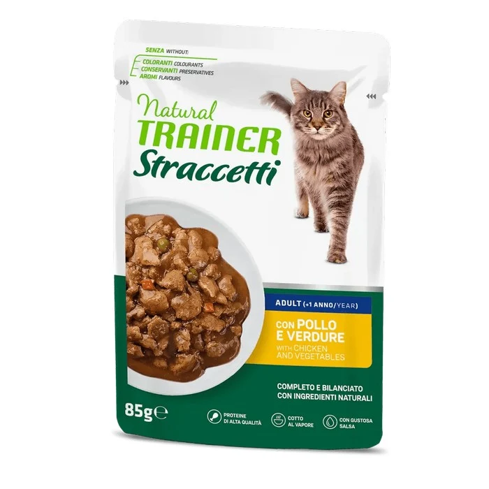 Natural Trainer Cat Straccetti Adult con Pollo e verdure 85g