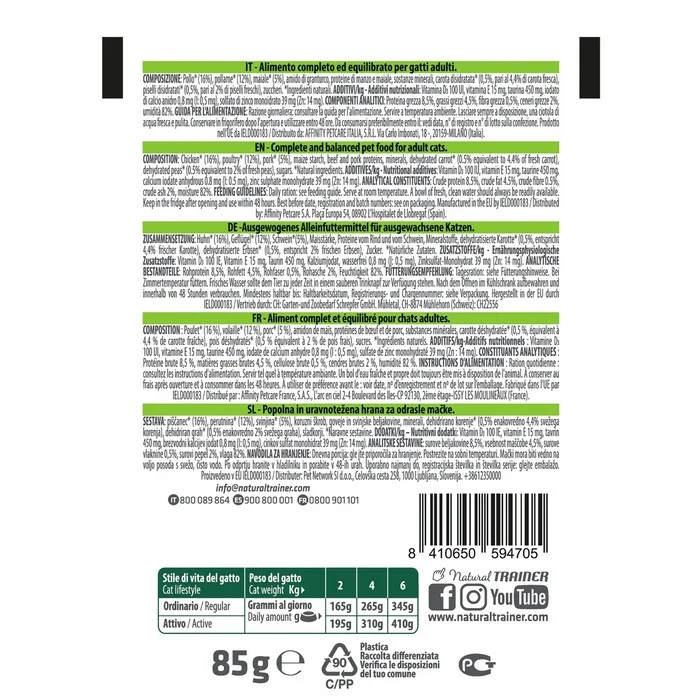 Natural Trainer Cat Straccetti Adult con Pollo e verdure 85g