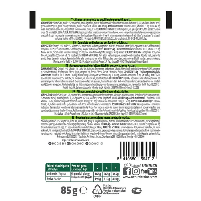 Natural Trainer Cat Straccetti Adult con Salmone e verdure 85g